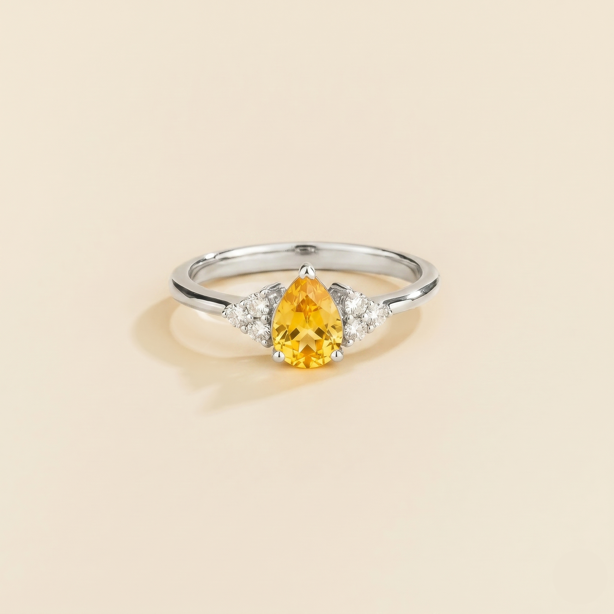 Nora Yellow Sapphire & Diamond Pear Cut Ring in White Gold