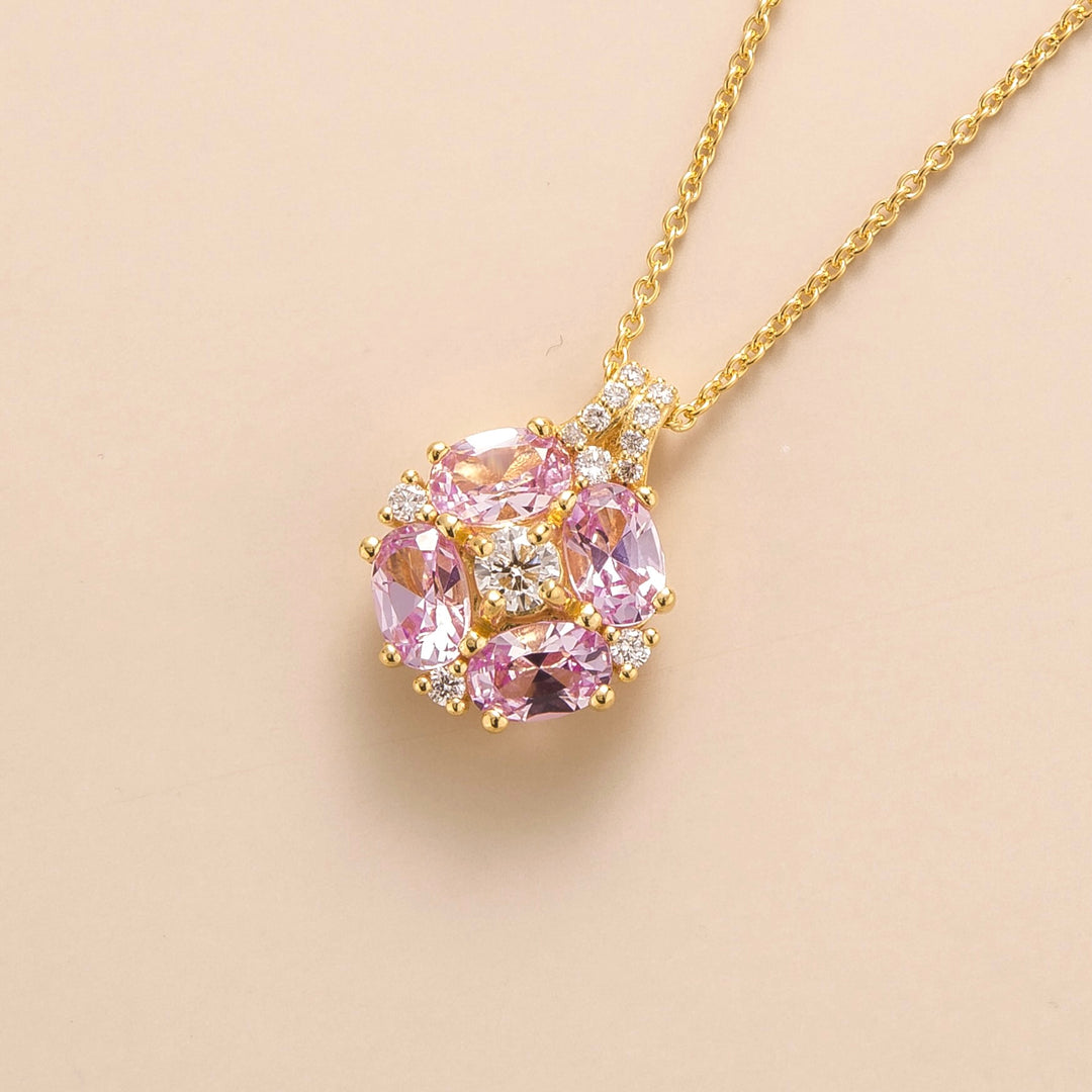 Order Juvetti Bespoke Jewellery London Pristi Gold Necklace Diamond and Pink Sapphire