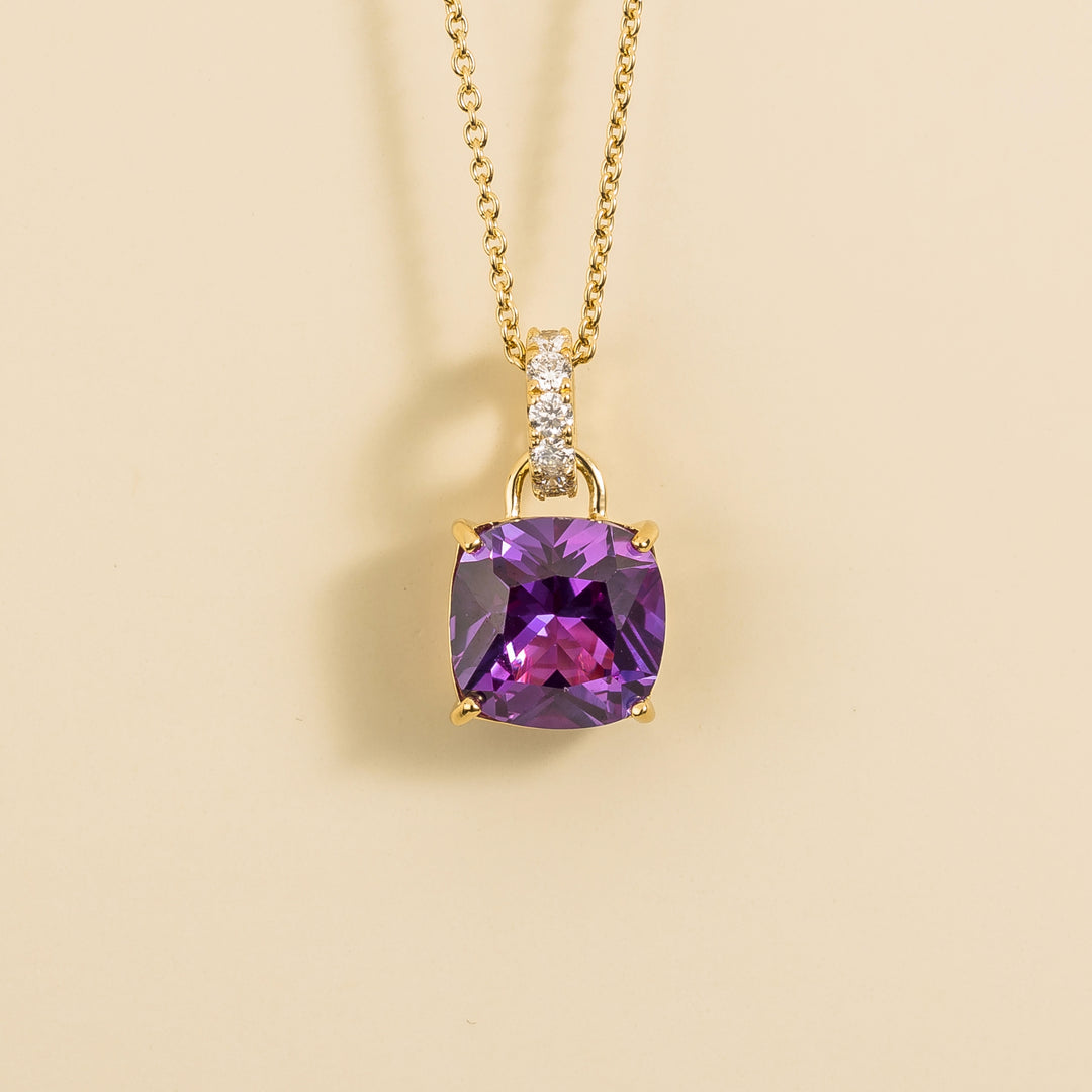 Oreol pendant necklace in Purple sapphire and Diamond set in Gold By Bespoke Jewellery London