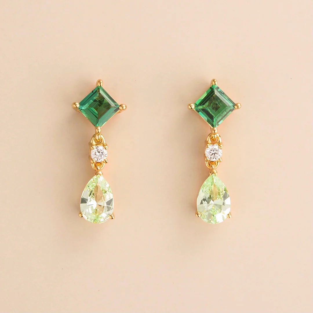 Ori Gold Earrings Set With Emerald Diamond and Green Sapphire By Bespoke Jewellery London