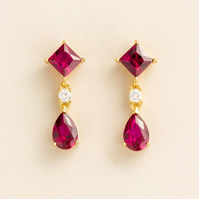 Flamingo Ruby & Diamond Drop Earrings in Gold