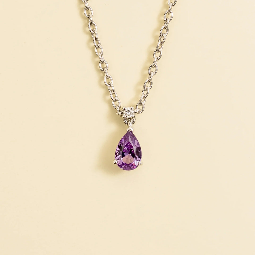 Ori Small Pendant Necklace In Purple Sapphire and Diamond Set In White Gold By Bespoke Jewellery London