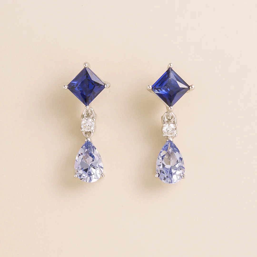 Ori White Gold Earrings Set With Blue Sapphire Earrings and Diamond By Juvetti London