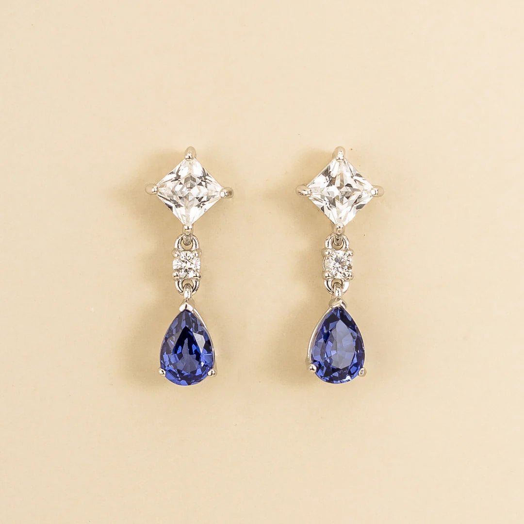 Ori White Gold Earrings Set With White Sapphires, Blue Sapphires and Diamonds By Juvetti London