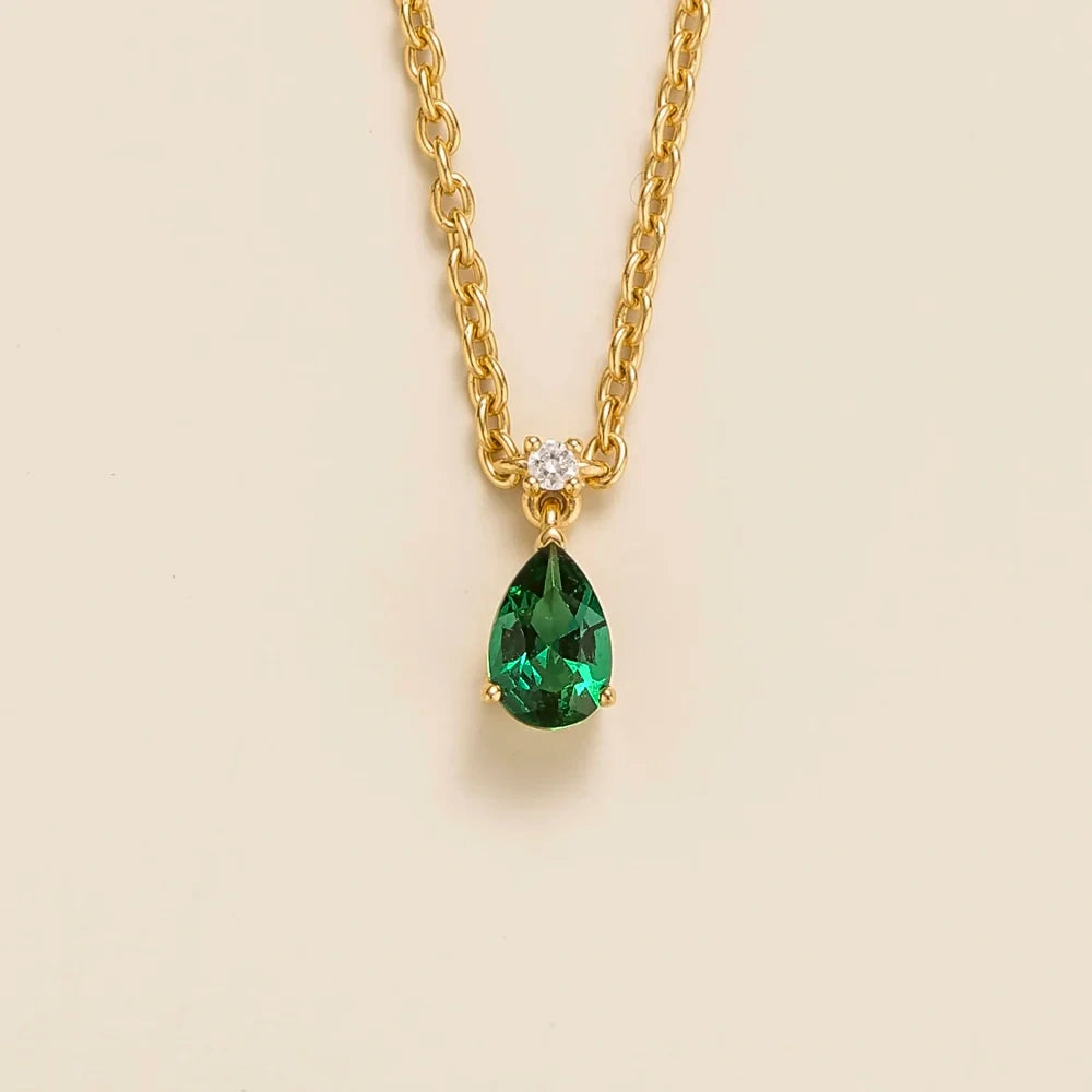 Pisa Emerald & Diamond Pear Drop Pendant Necklace In Gold - Small