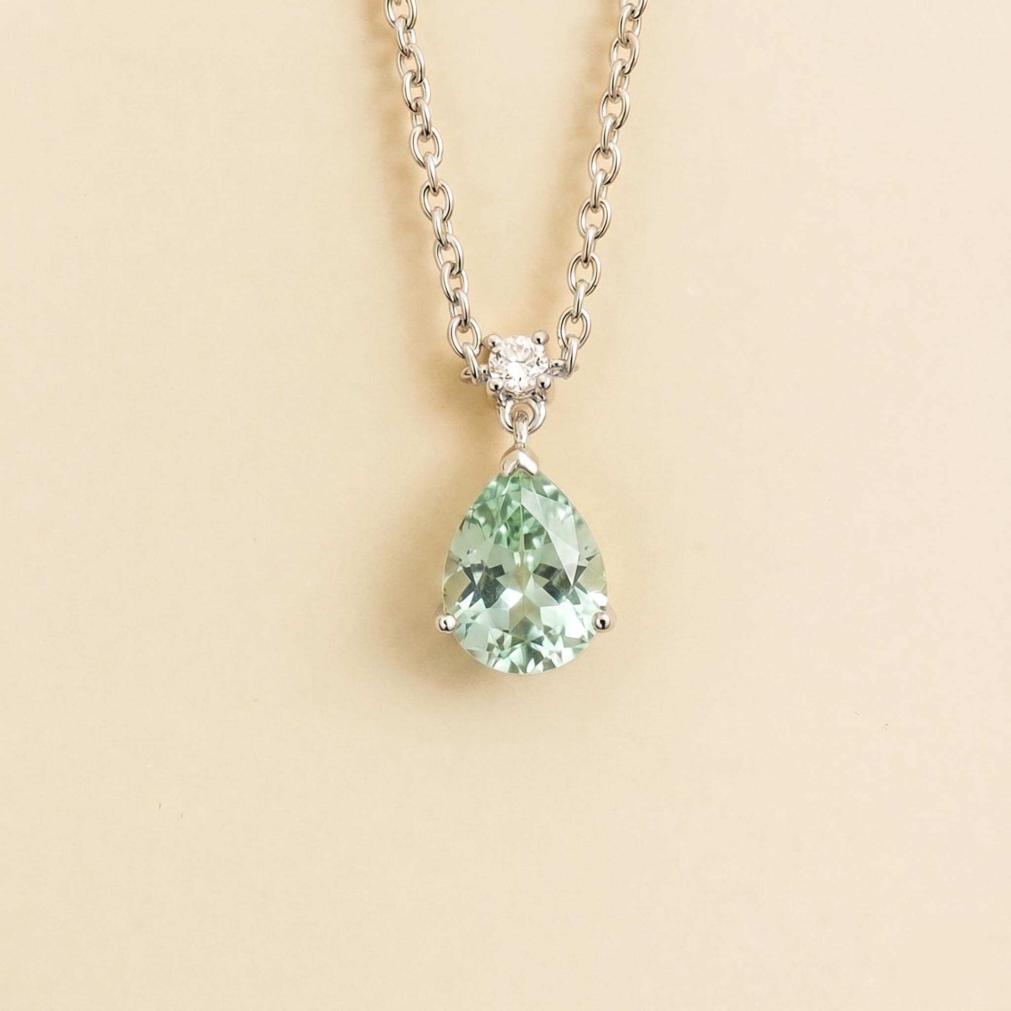 Ori Green Sapphire & Diamond Pear Drop Pendant Necklace In White Gold - Medium