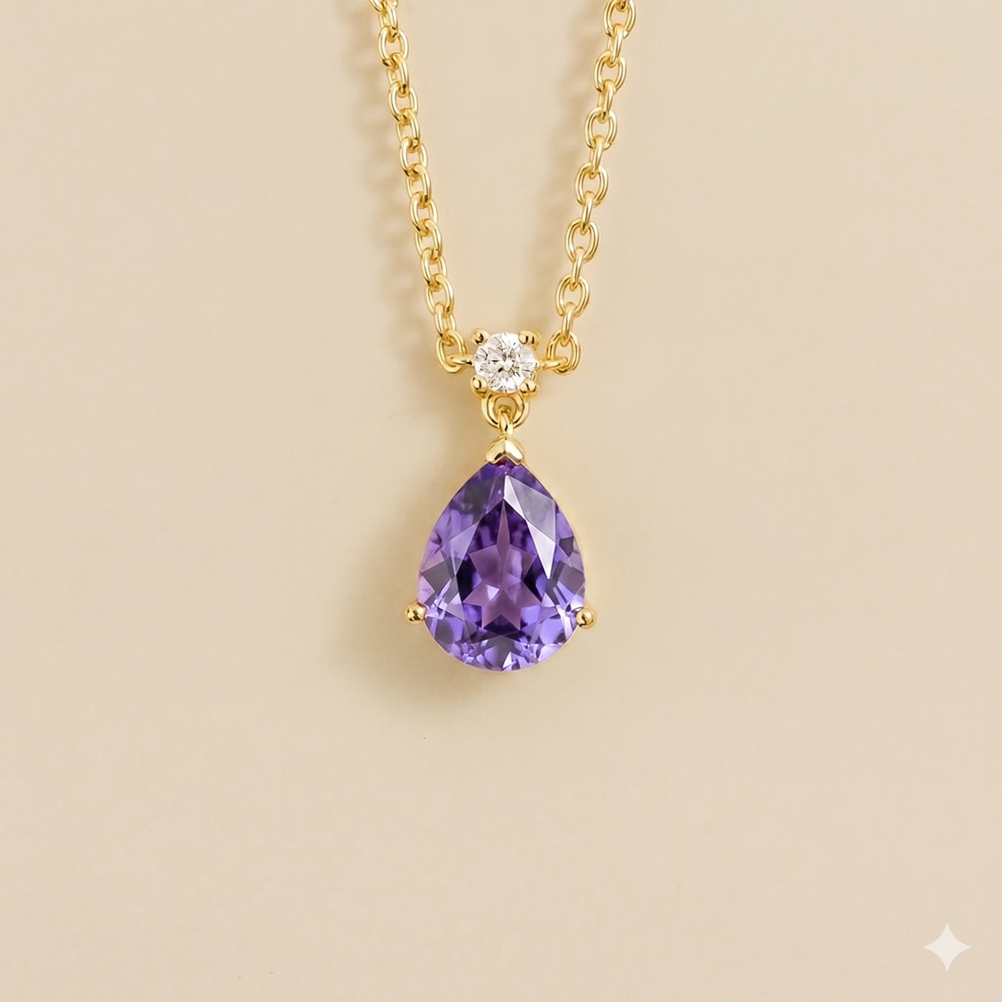 Ori Purple Sapphire & Diamond Pear Drop Pendant Necklace In Gold - Medium