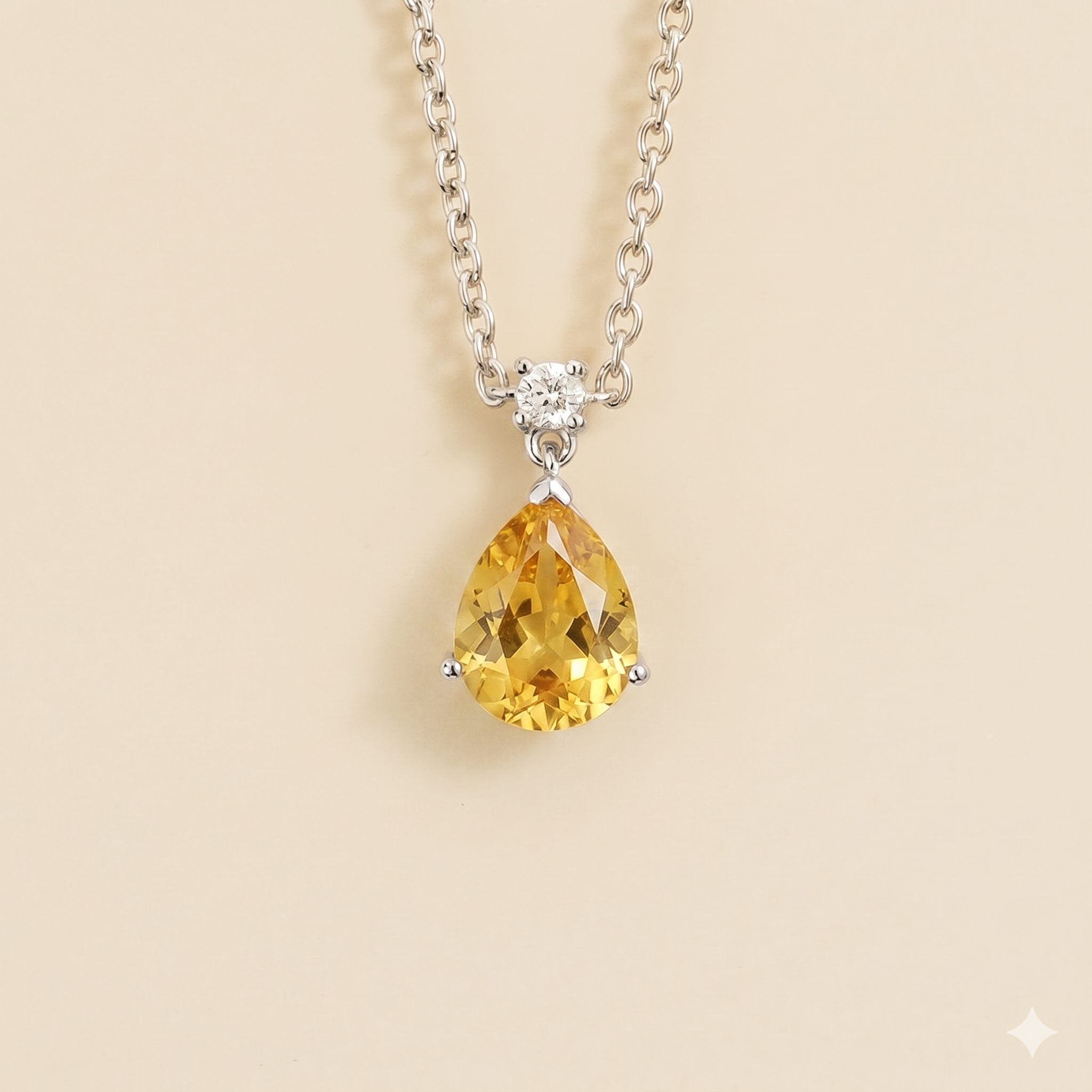 Ori Yellow Sapphire & Diamond Pear Drop Pendant Necklace In White Gold - Medium