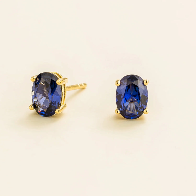 Ova Gold Earrings Set With Blue Sapphire By Juvetti London