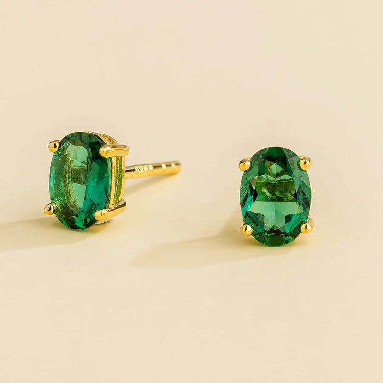 Ova Gold Earrings Set With Emerald By Bespoke Jewellery London UK