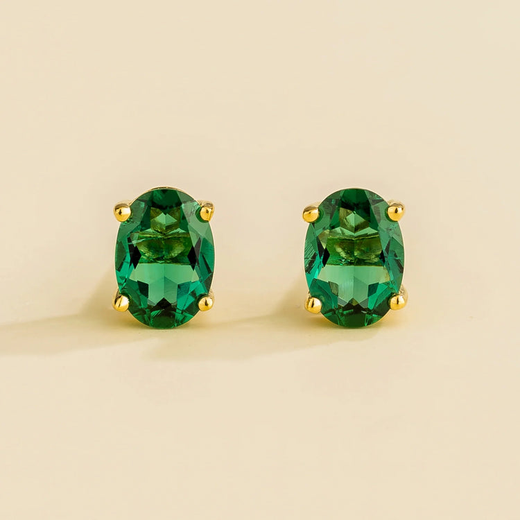 Ova Gold Earrings Set With Emerald By Bespoke Jewellery London