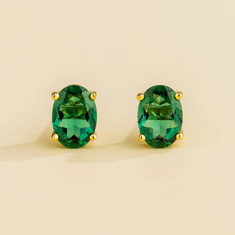 Ovo Emerald Oval Solitaire Stud Earrings in Gold