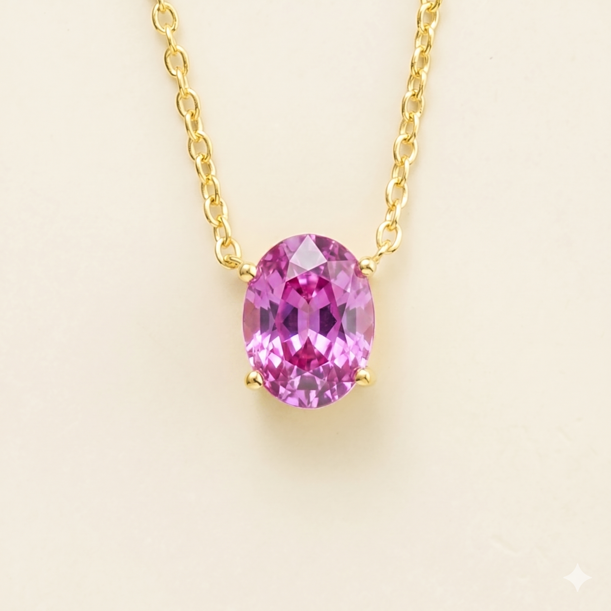 Ovo Vivid Pink Sapphire Oval Solitaire Pendant Necklace in Gold