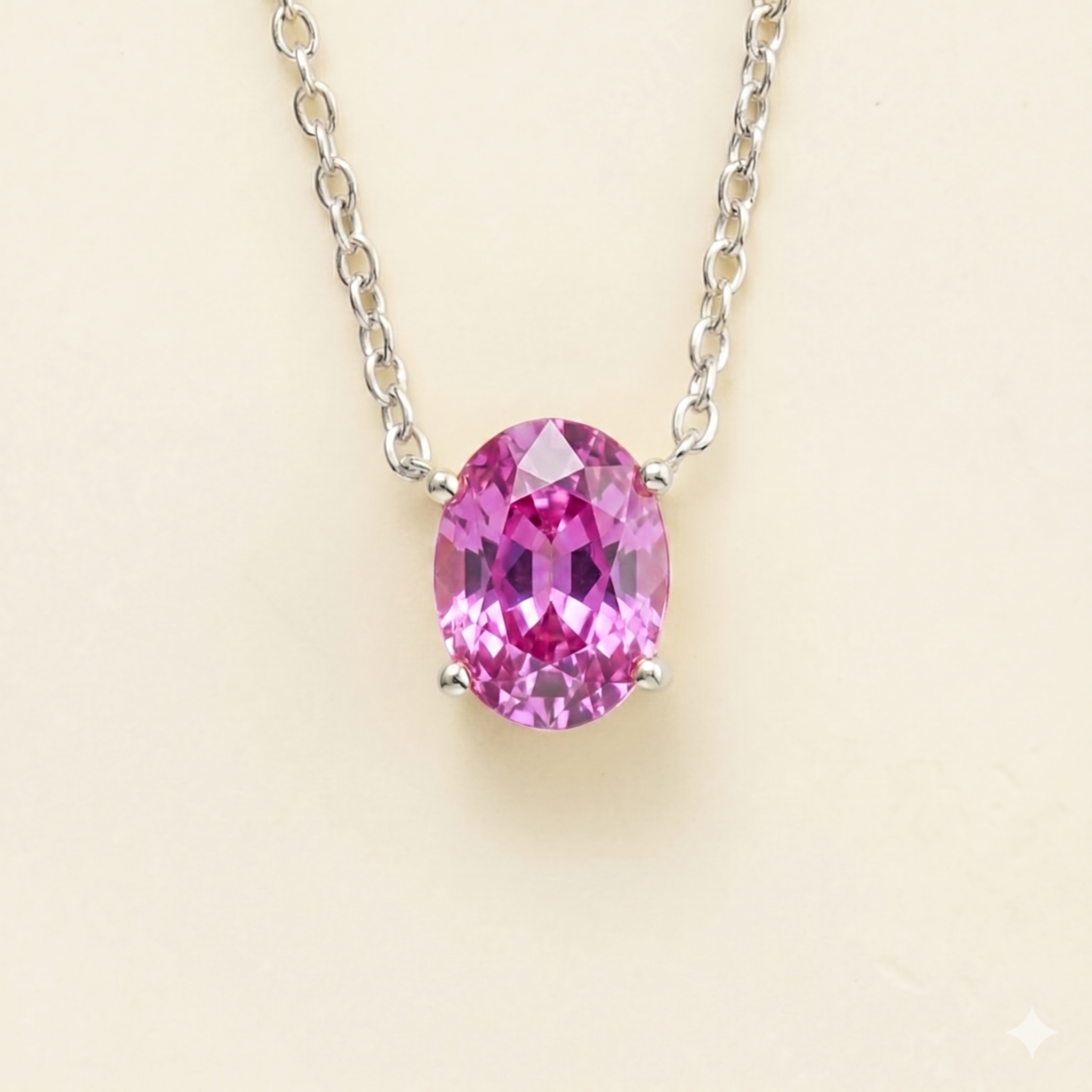 Ovo Vivid Pink Sapphire Oval Solitaire Pendant Necklace in White Gold
