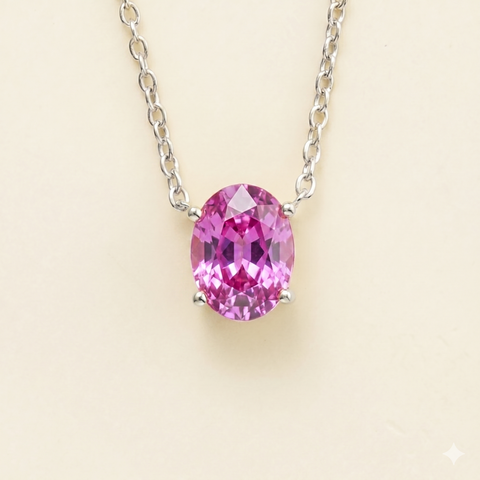 Ovo Vivid Pink Sapphire Oval Solitaire Pendant Necklace in White Gold Ovo Vivid Pink Sapphire Oval Solitaire Pendant Necklace in White Gold