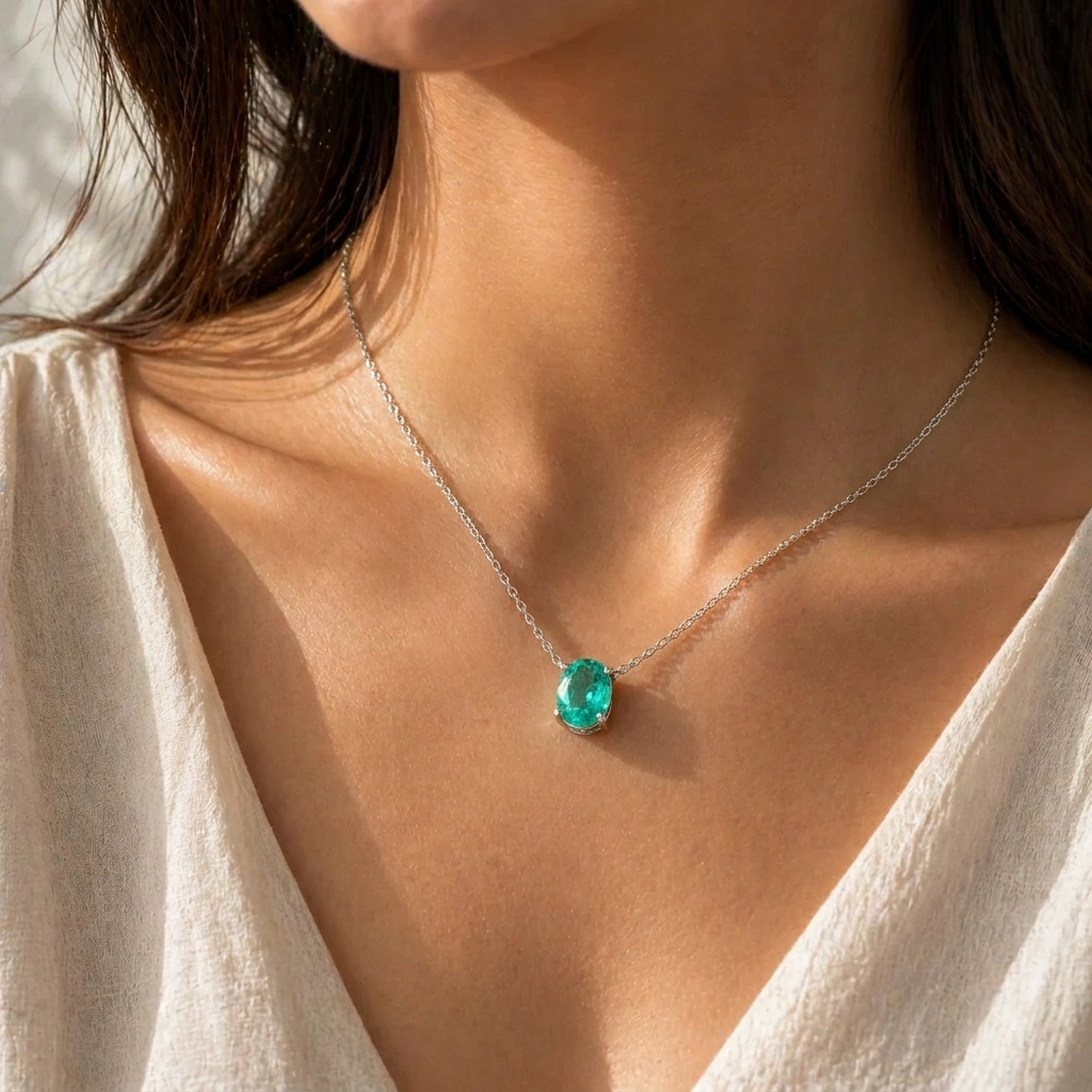 Oval-cut Sapphire & Paraiba Pendant Necklace in White Gold