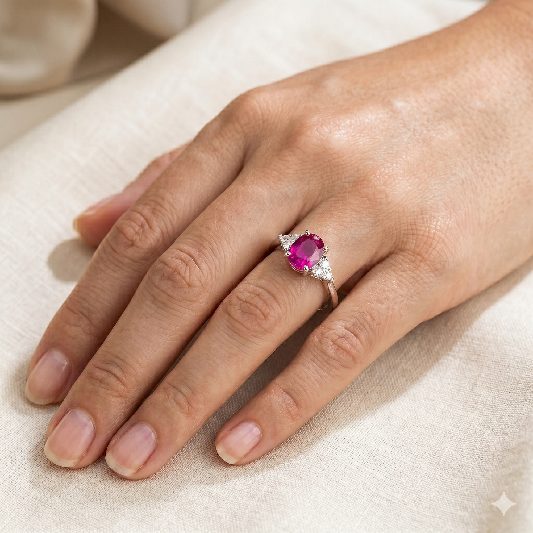 Ovo Vivid Pink Sapphire Oval Solitaire Ring with Diamond Shoulders in White Gold