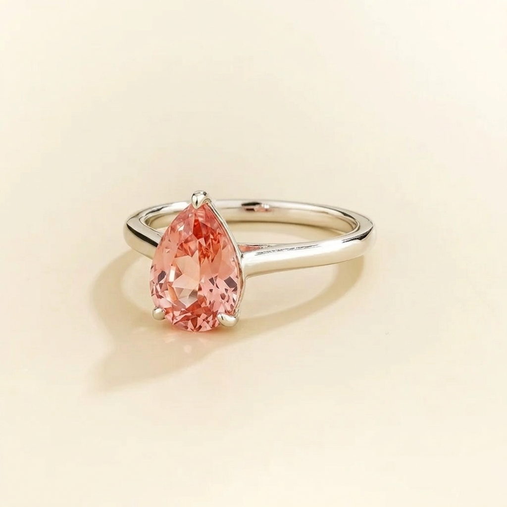 Pandal Pear Shape Padparadscha Sapphire Cathedral Solitaire Ring