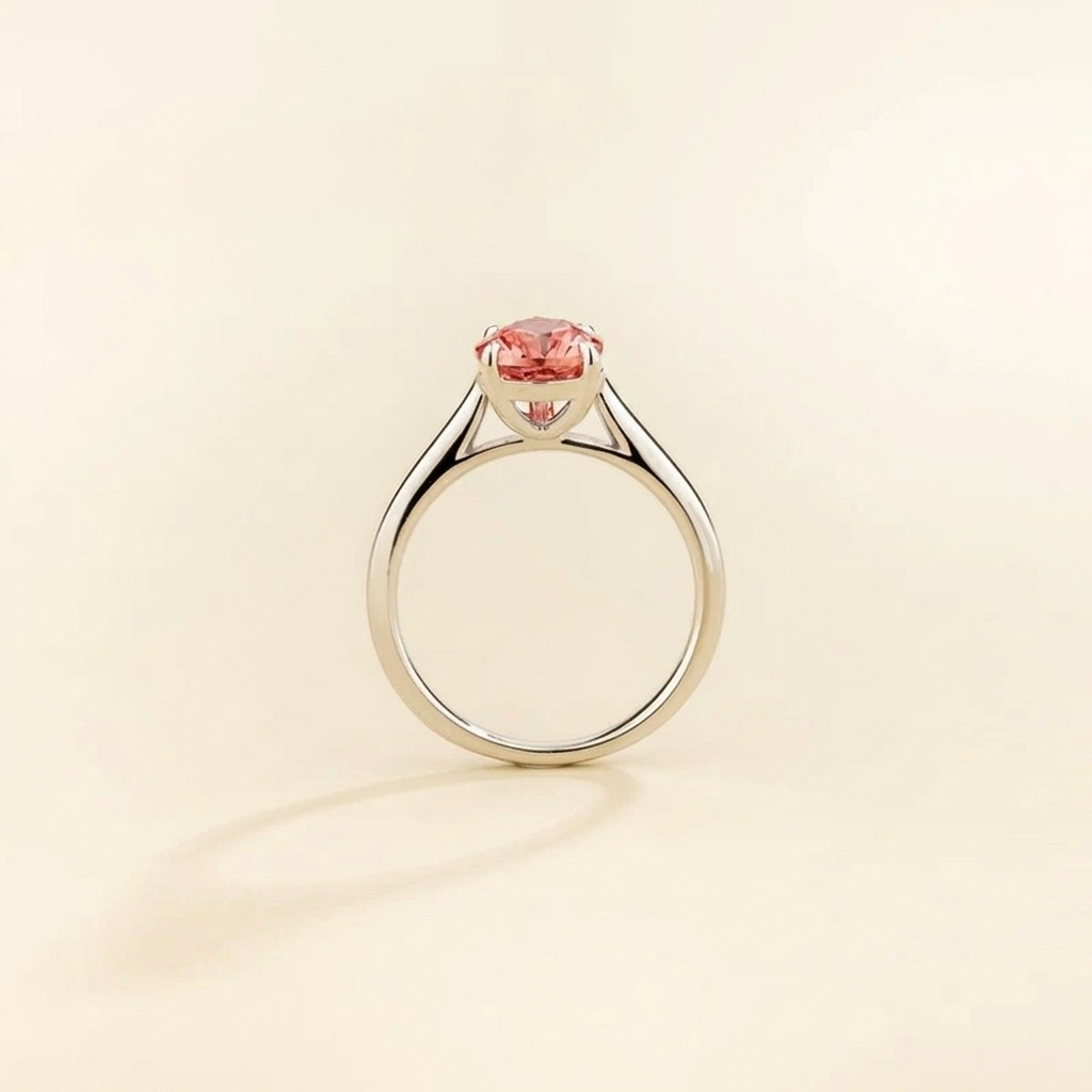 Pandal Pear Shape Padparadscha Sapphire Cathedral Solitaire Ring