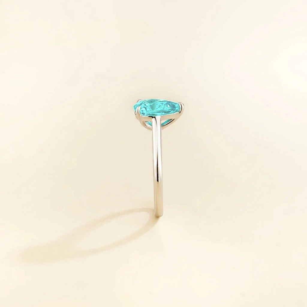 Pandal Pear Shape Paraiba Sapphire Cathedral Solitaire Ring in white gold