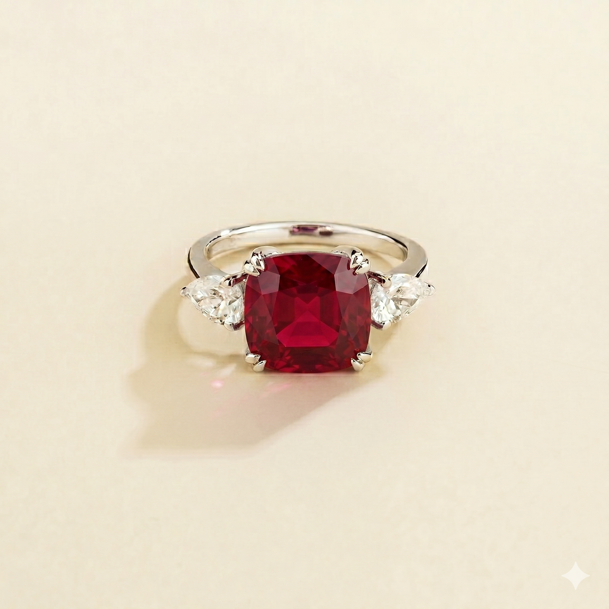 Pari Ruby Cushion Cut & Diamond Pear Cut White Gold Ring