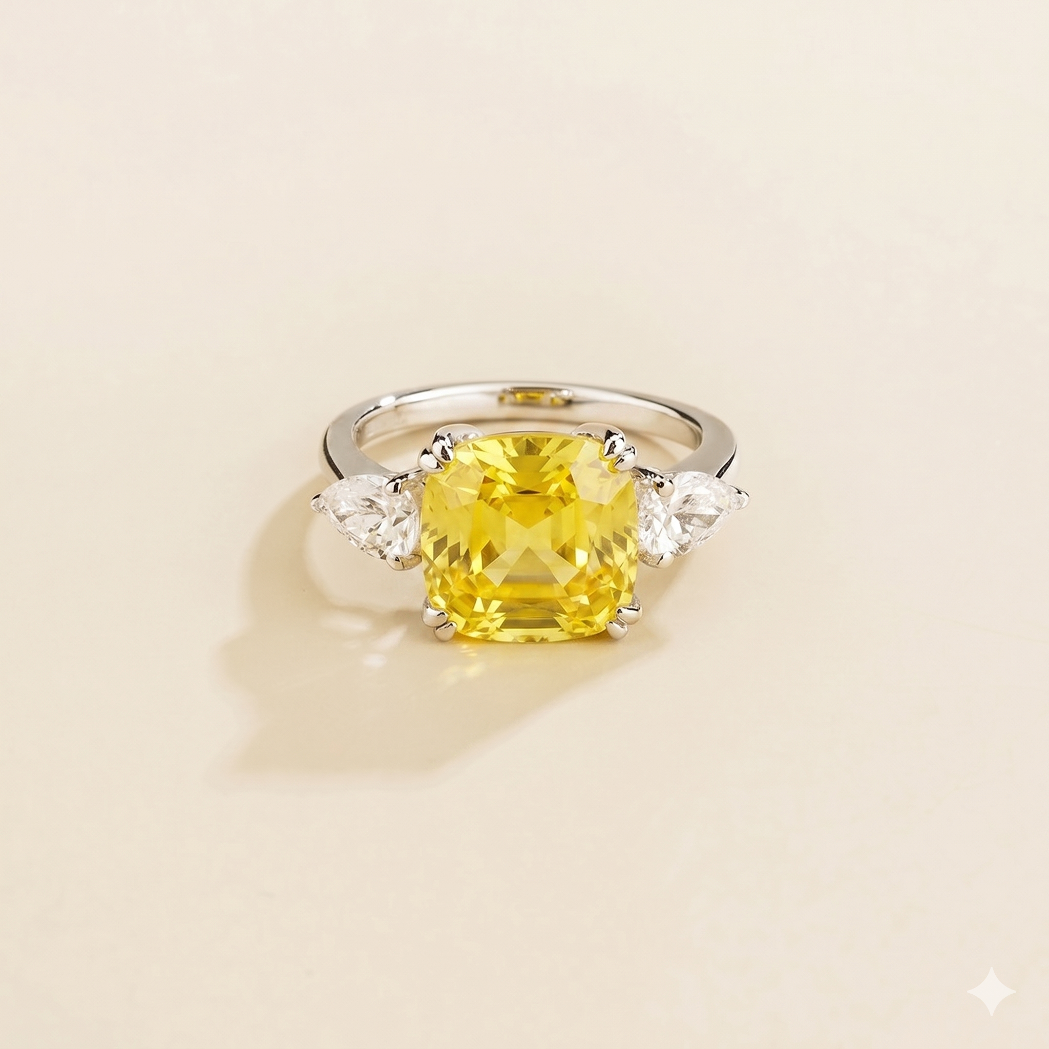 Pari Yellow Sapphire Cushion Cut & Diamond Pear Cut White Gold Ring