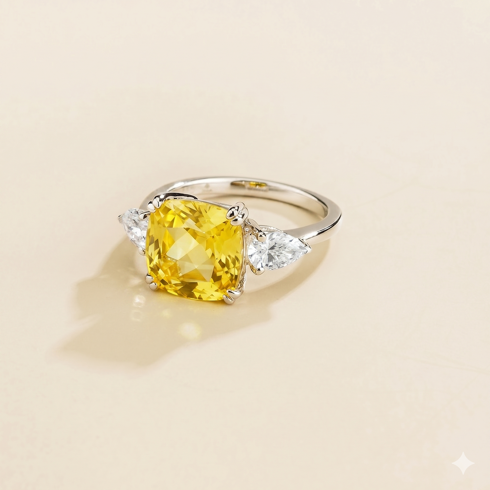 Pari Yellow Sapphire Cushion Cut & Diamond Pear Cut White Gold Ring