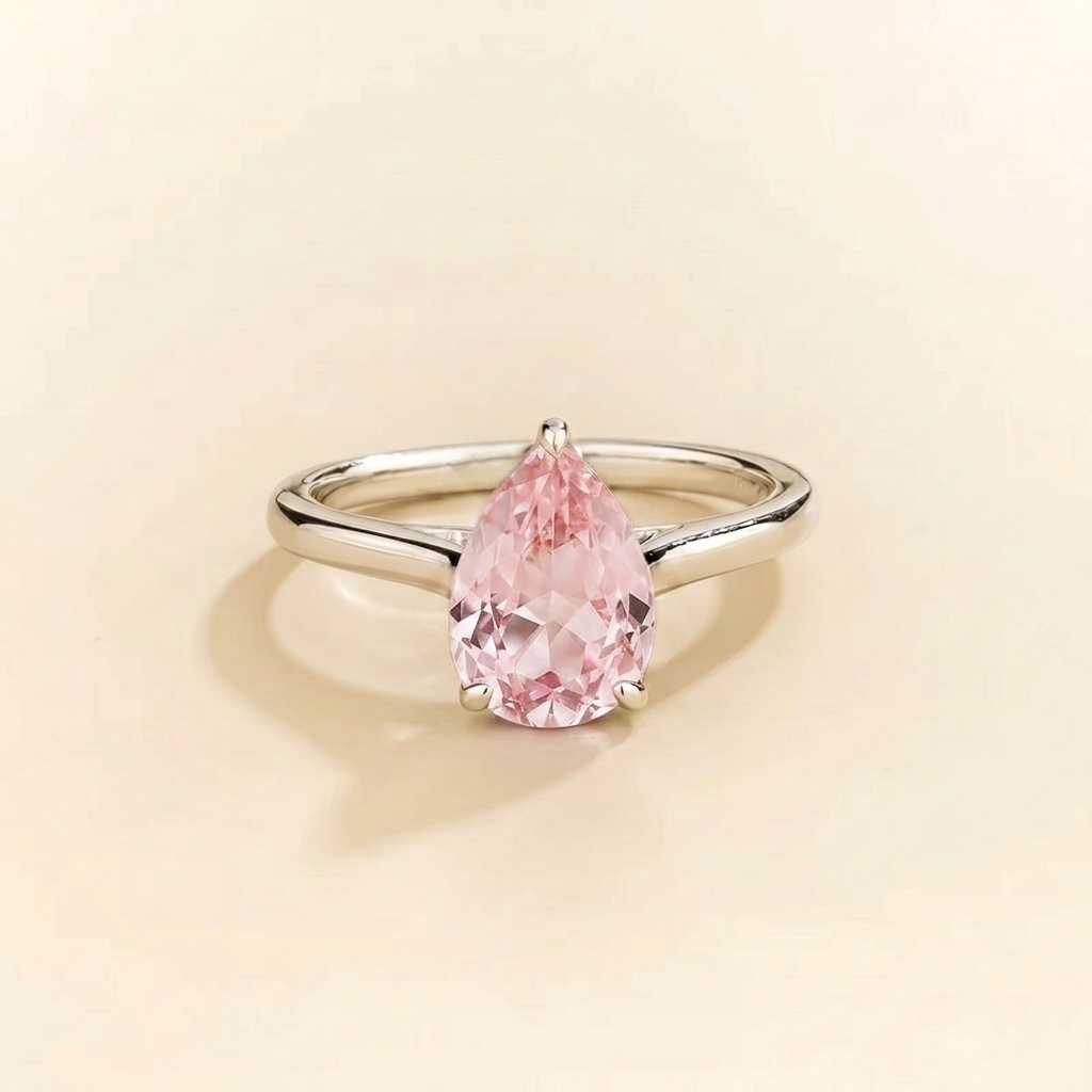 Pandal Pear Shape Pastel Pink Sapphire Cathedral Solitaire Ring in White gold