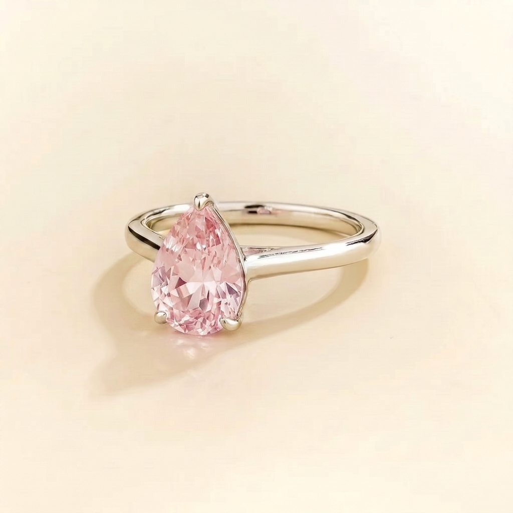 Pandal Pear Shape Pastel Pink Sapphire Cathedral Solitaire Ring in White gold
