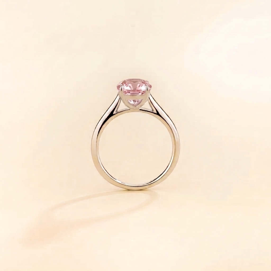 Pandal Pear Shape Pastel Pink Sapphire Cathedral Solitaire Ring in White gold