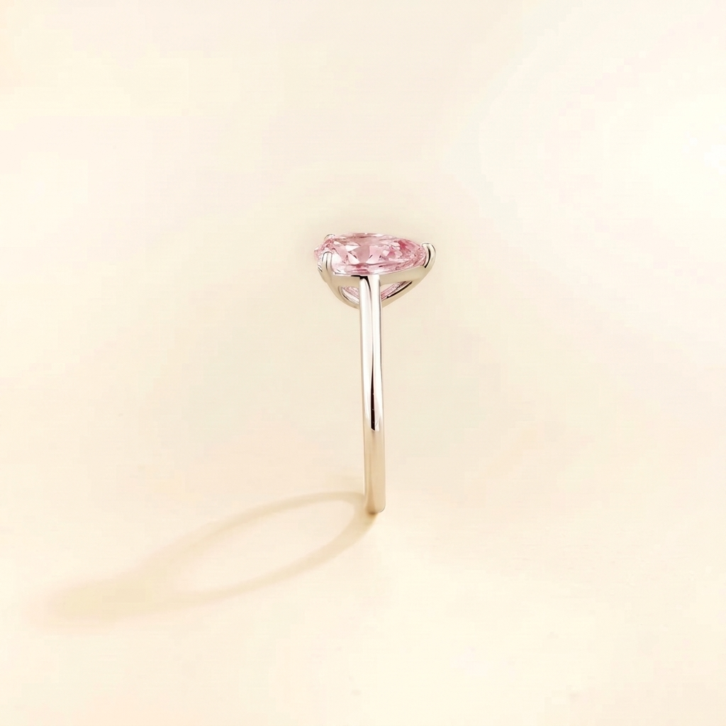 Pandal Pear Shape Pastel Pink Sapphire Cathedral Solitaire Ring in White gold