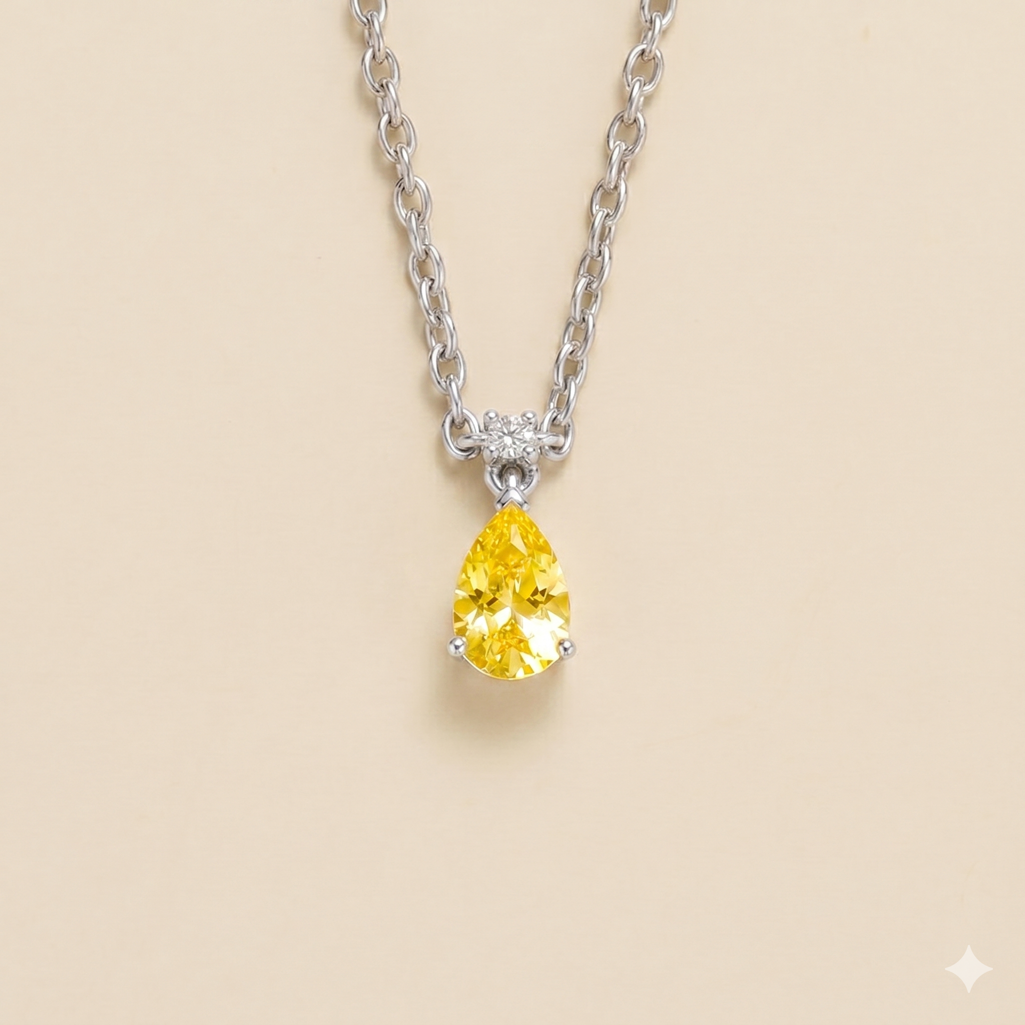Ori Yellow Sapphire & Diamond Pear Drop Pendant Necklace In White Gold - Small