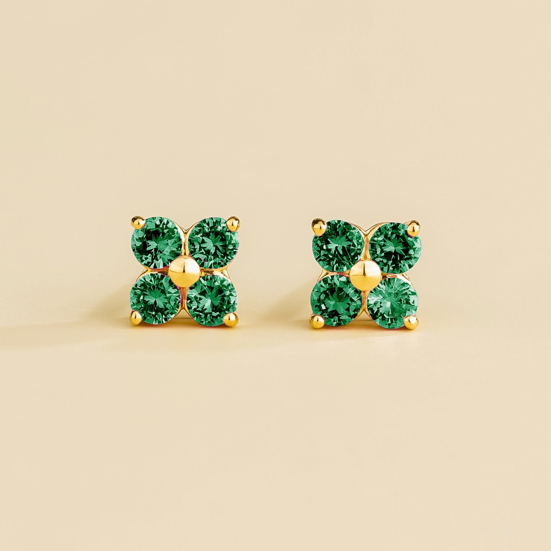 Petale Gold Earrings Set With Emerald By Bespoke Jewellery London