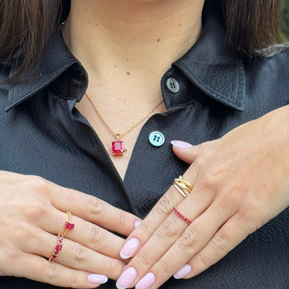 Thamani Ruby Emerald-Cut Solitaire Pendant Necklace in Gold