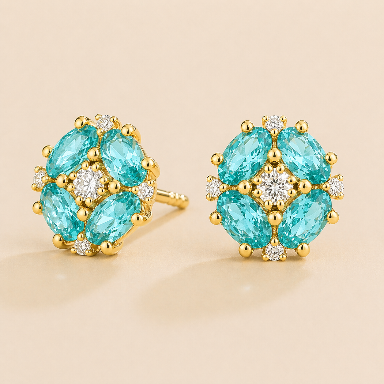 Pristi Gold Earrings Diamond & Paraiba Sapphire