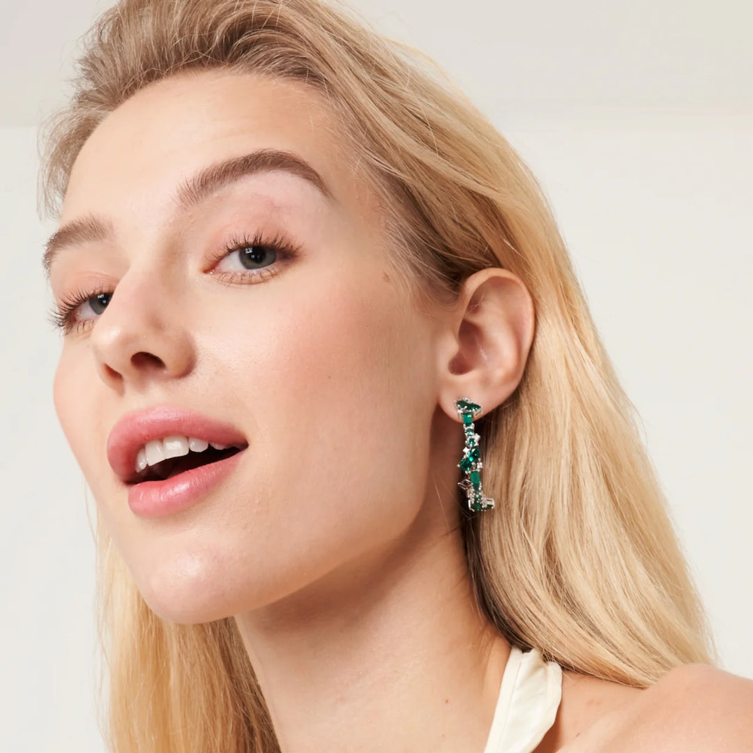 Lanna Large Hoop Earrings In Emerald Diamond Set In White Gold Juvetti