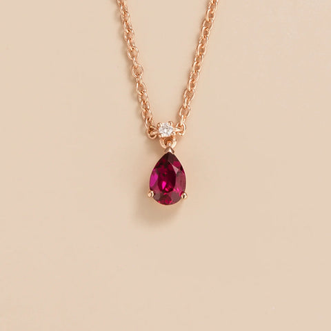 Ruby Necklace Juvetti Jewellery London Ori Small Pendant Necklace In Ruby and Diamond Set In Rose Gold