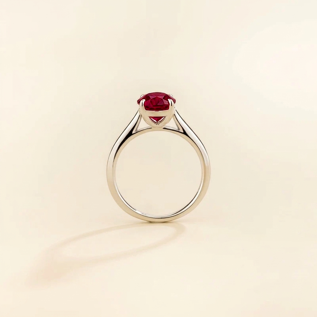 Pandal Pear Shape Ruby Cathedral Solitaire Ring in white gold