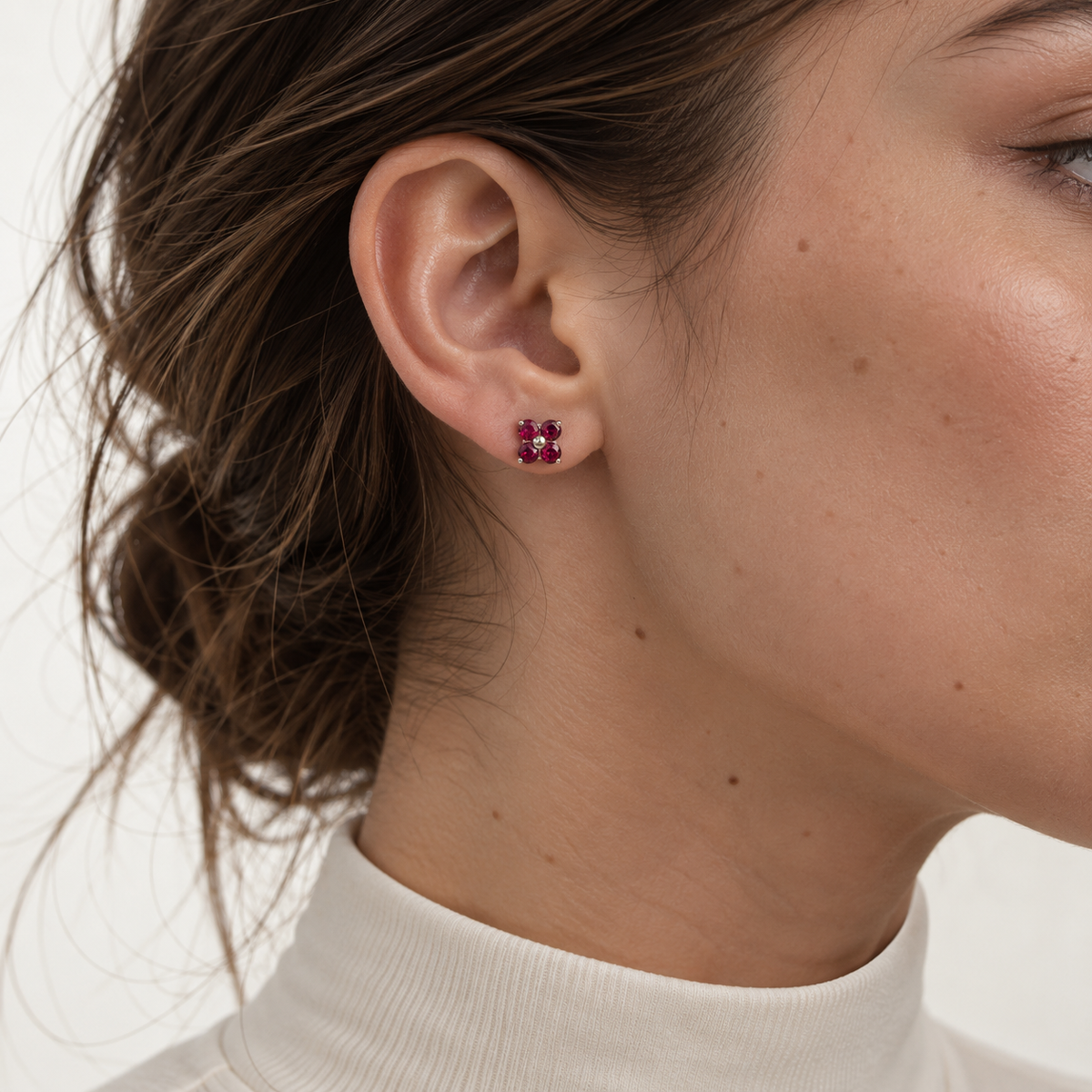 Clover Ruby Earrings In White Gold