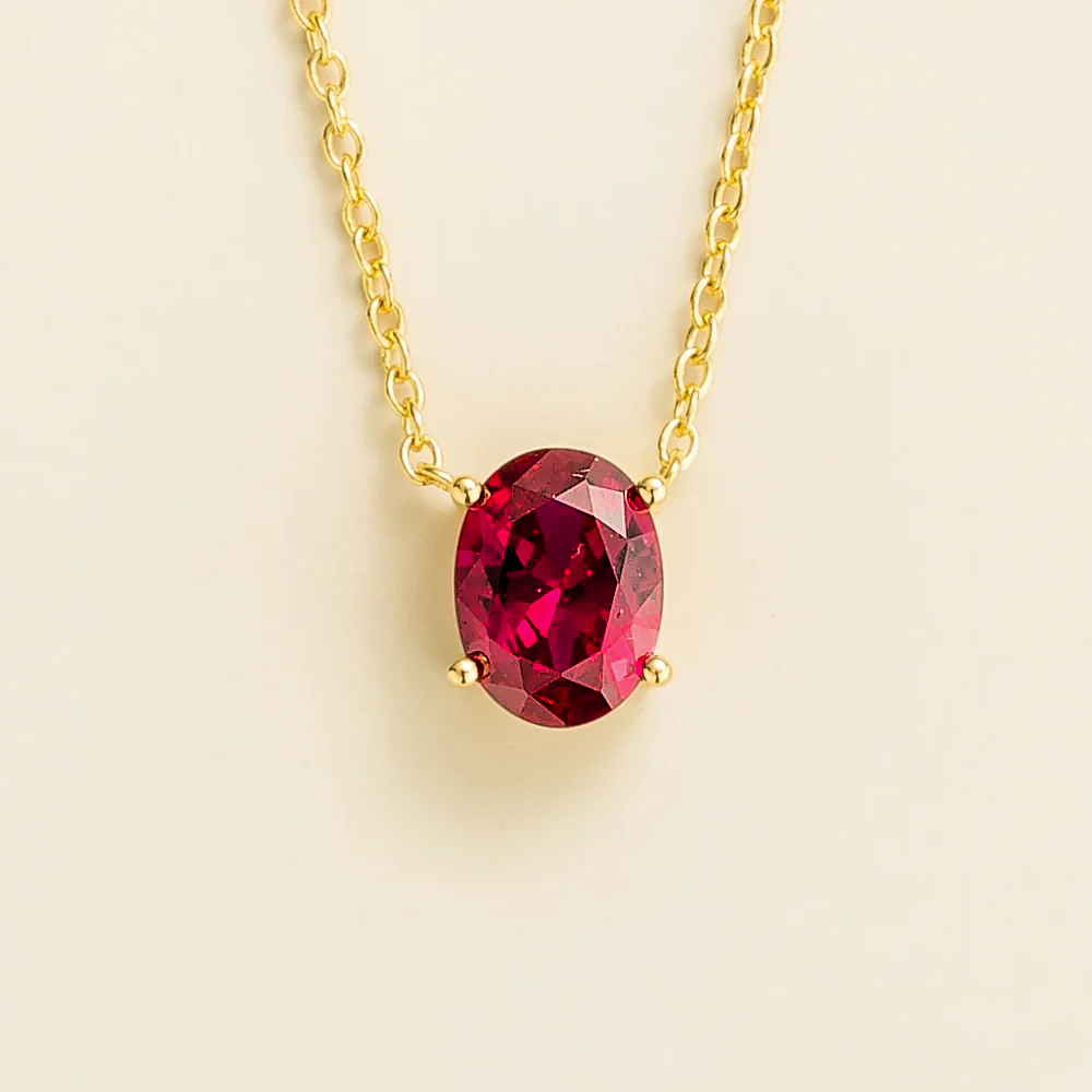 Ovo Ruby Oval Solitaire Pendant Necklace in Gold