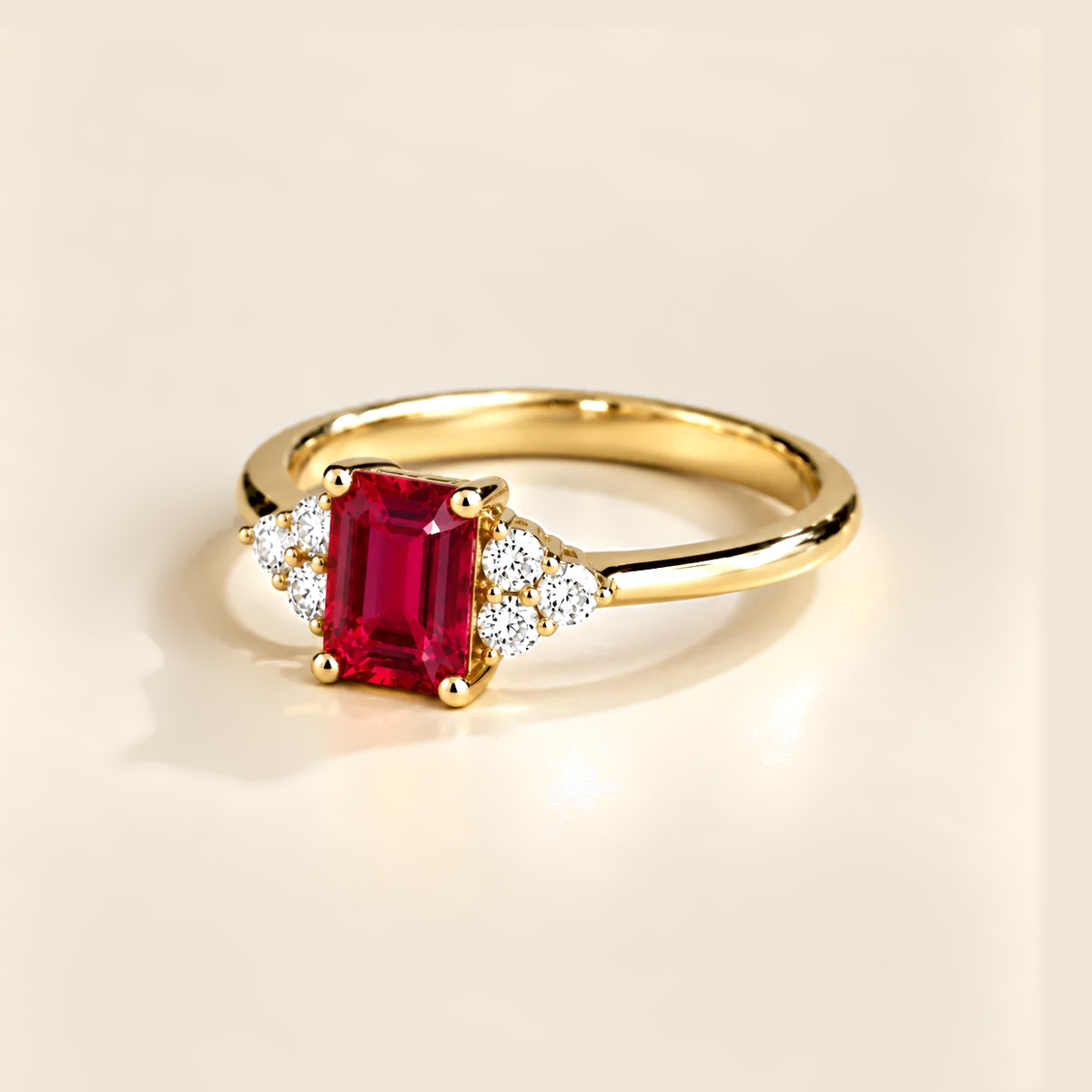 Chateau Ruby Emerald-Cut & Diamond Ring in Gold