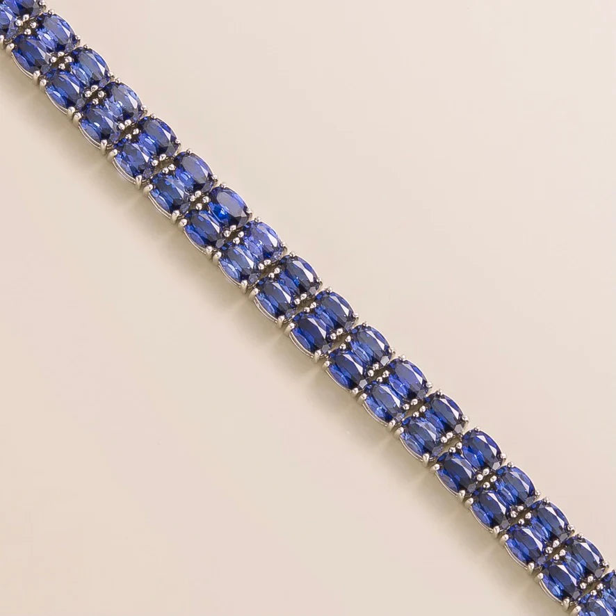 Salto Blue Sapphire Oval Tennis Bracelet in White Gold - Double Row
