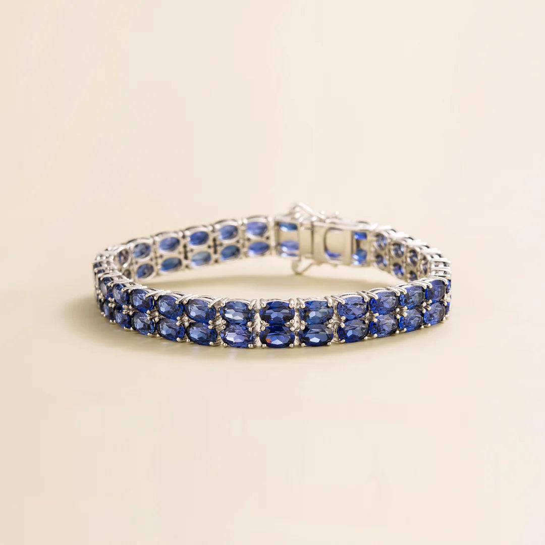 Salto Double Tennis Bracelet In Blue Sapphire Set In White Gold By Juvetti London