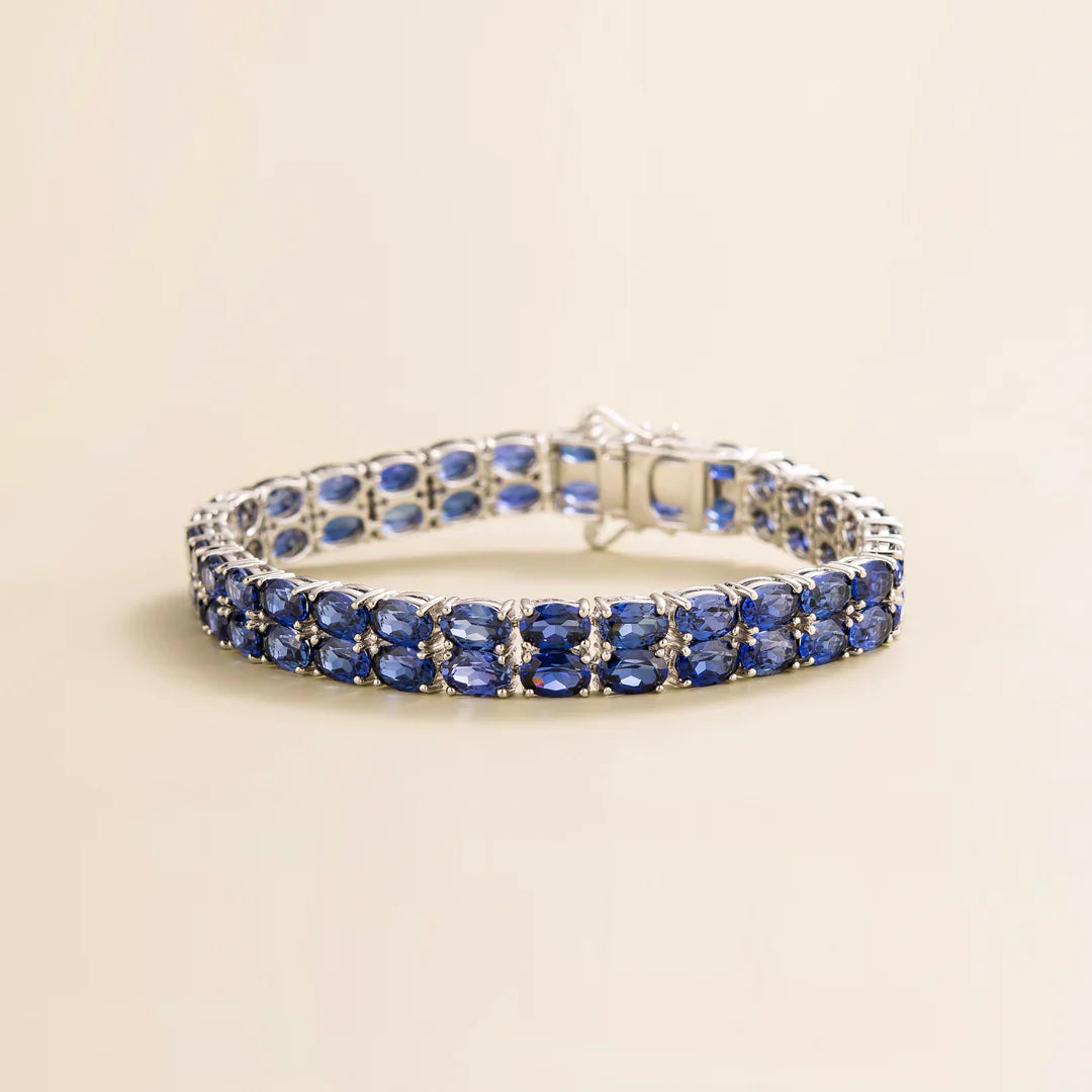 Salto Blue Sapphire Oval Tennis Bracelet in White Gold - Double Row