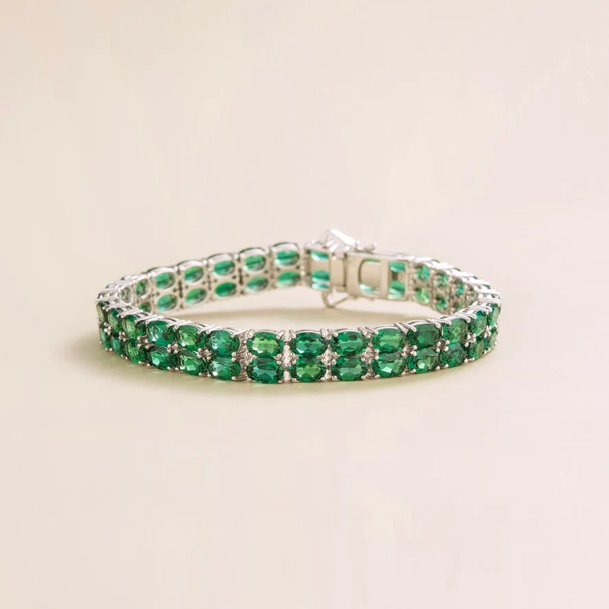 Salto Emerald Oval Tennis Bracelet in White Gold - Double Row