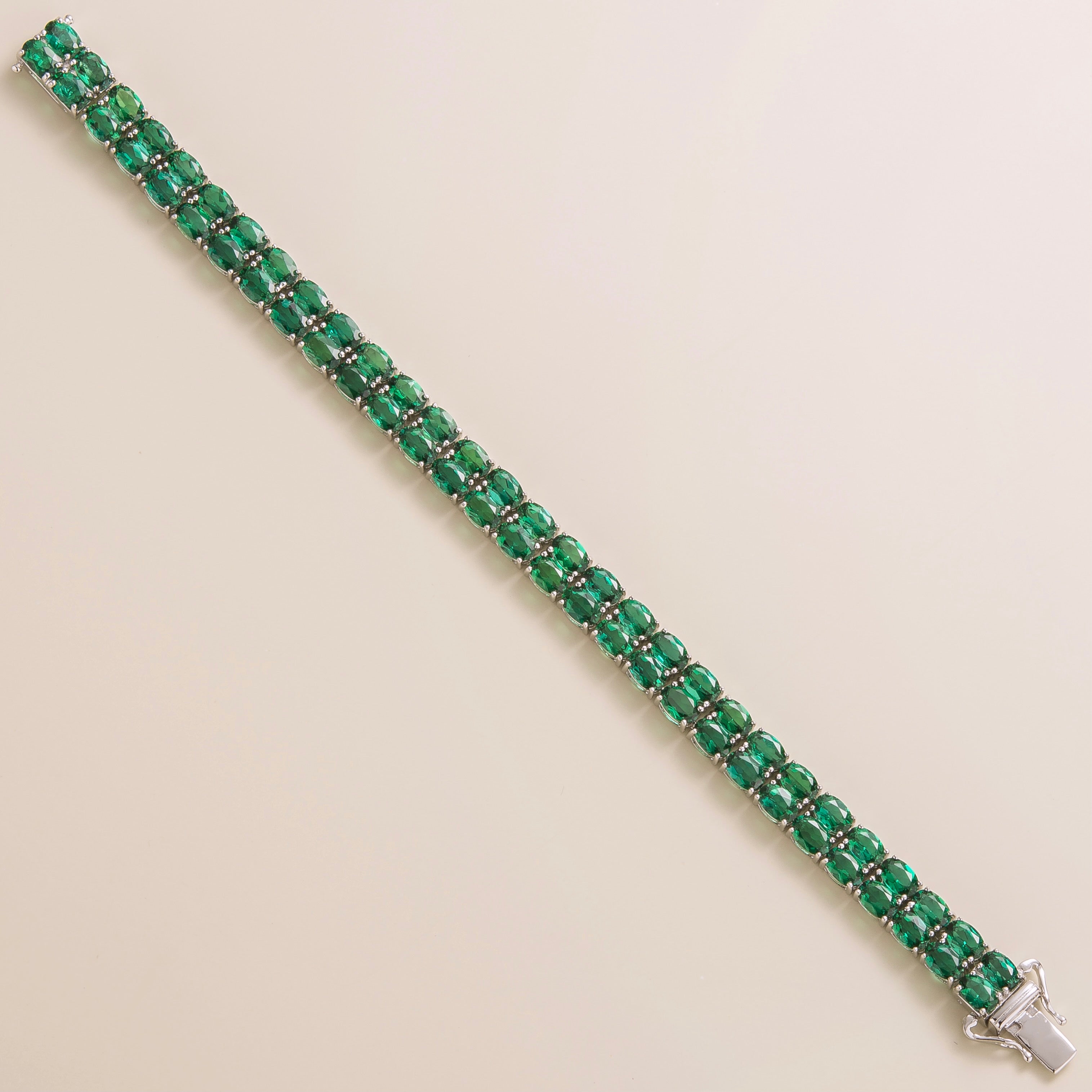 Salto Emerald Oval Tennis Bracelet in White Gold - Double Row