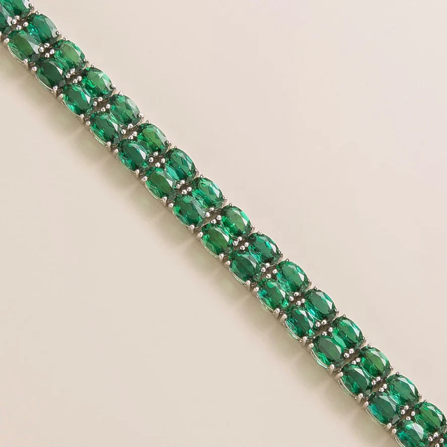 Salto Emerald Oval Tennis Bracelet in White Gold - Double Row