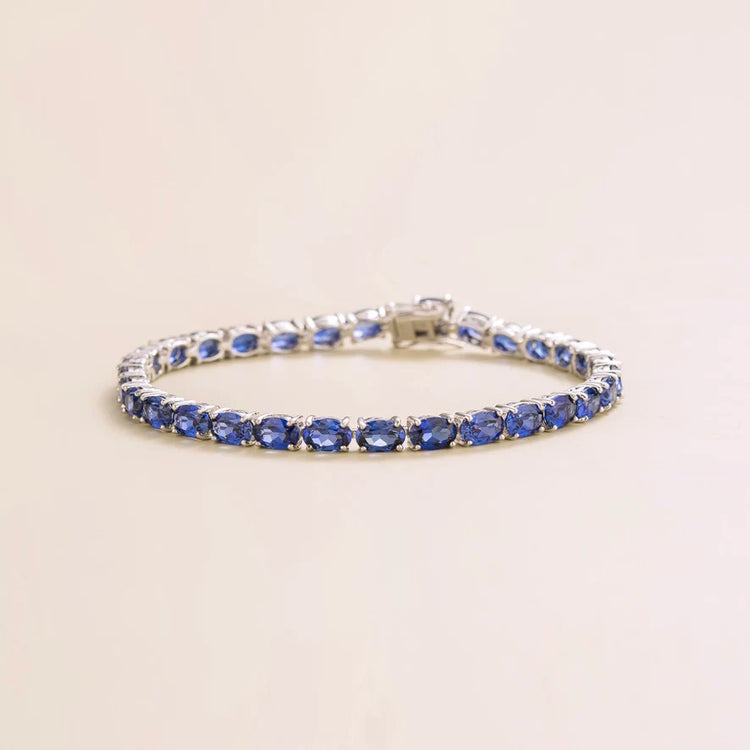 Salto White Gold Tennis Bracelet Set With Blue Sapphire By Juvetti London