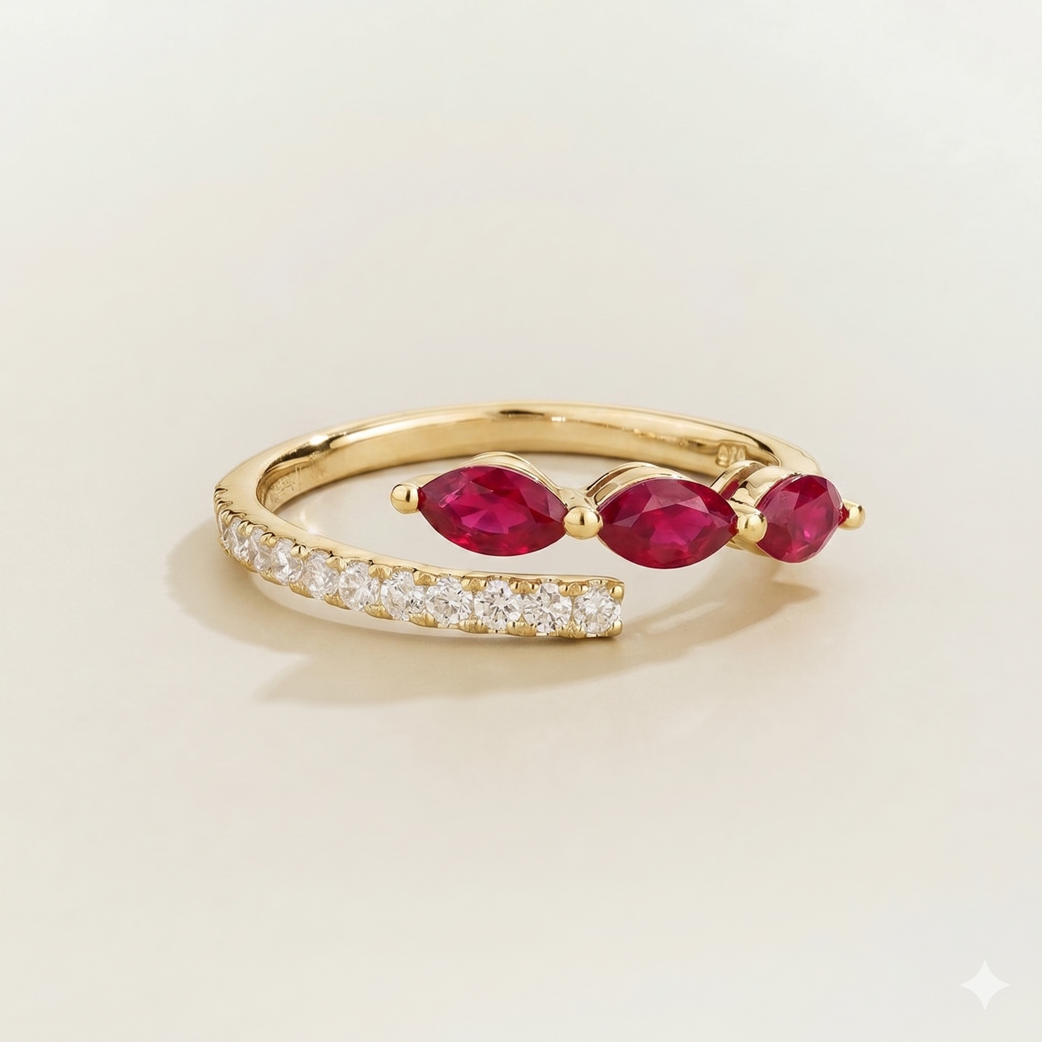 Sava Ruby Three-Stone & Diamond Pavé Ring in Gold