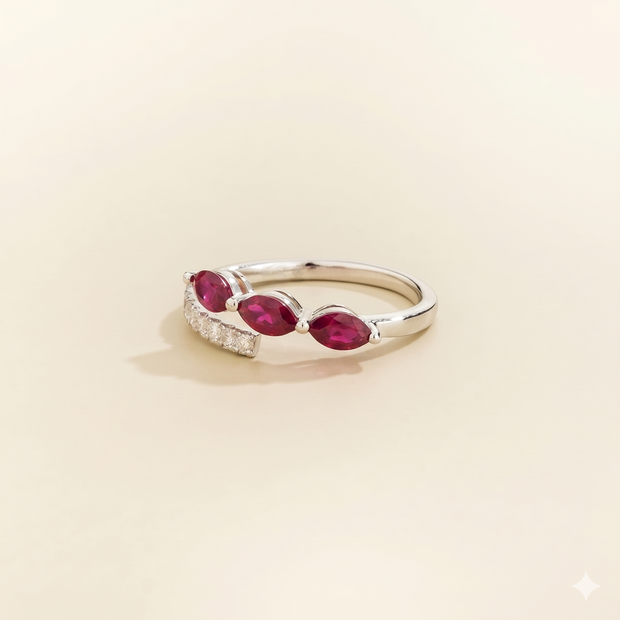 Sava Ruby Three-Stone & Diamond Pavé Ring in White Gold